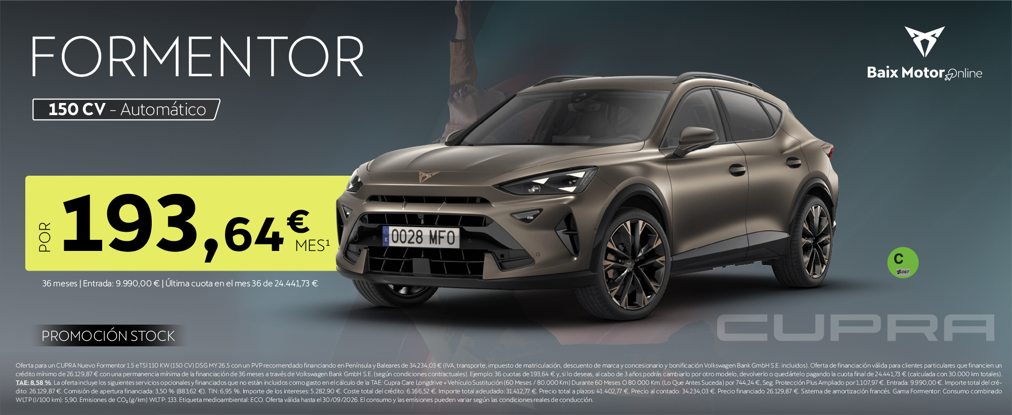 ¡Promoción stock! Nuevo CUPRA Formentor 150 CV por 193€/mes